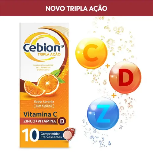 CEBION TRIPLA PROTEÇÃO 1G 10 COMPRIMIDOS EFERVESCENTES